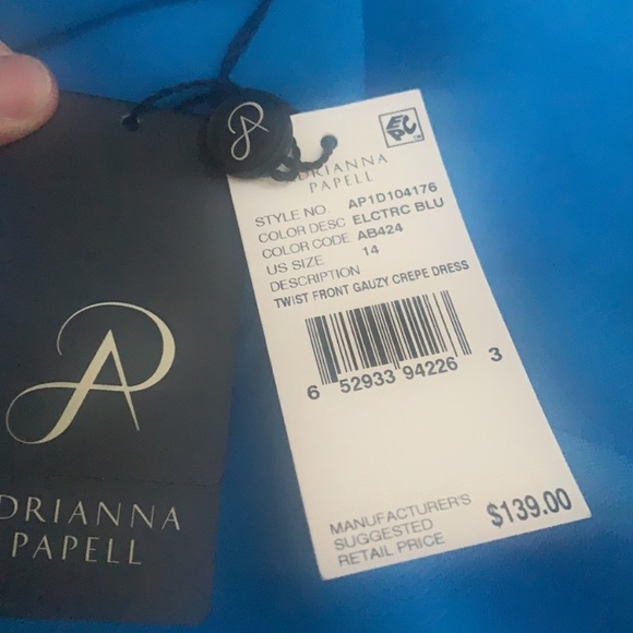 Adrianna Papell Twist Front Crepe Dress Electric Blue Size 14 NWT - Picture 8 of 13